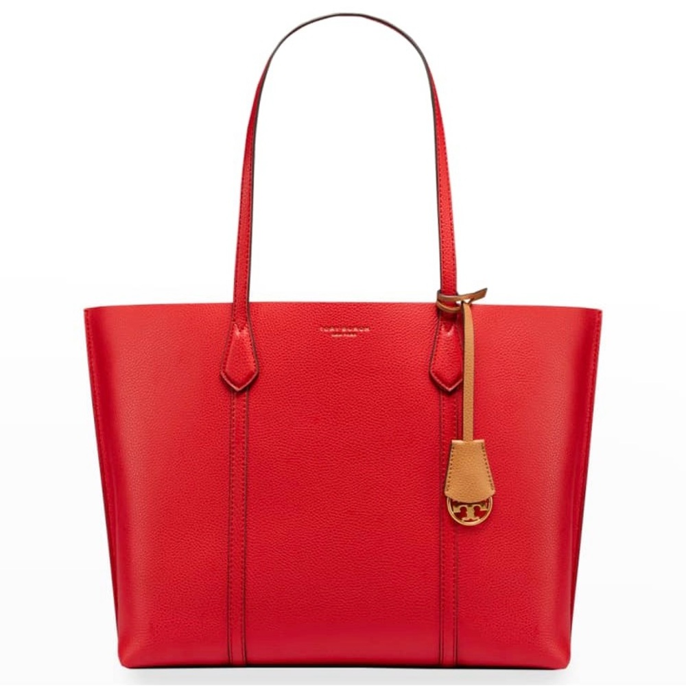 Tory Burch Perry Red Pebble Leather Triple Compartment Tote/Shoulder Bag